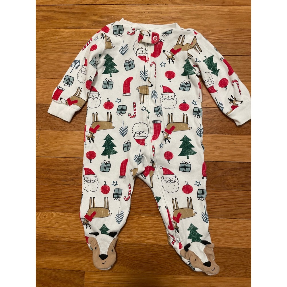 Carter's 6 Mo Pajamas‎ Christmas Reindeer Santa Footed Holiday EUC
